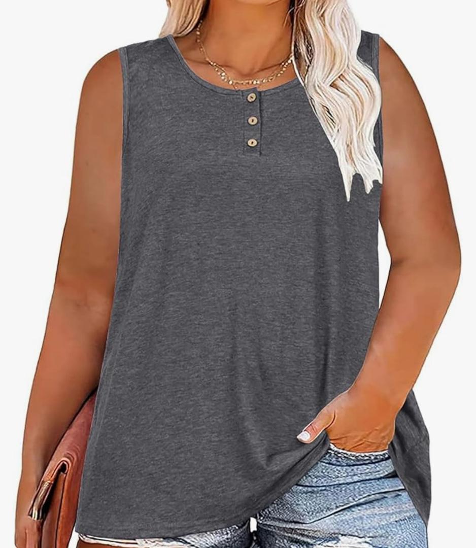 Womens Plus Size Tops Summer Sleeveless Loose Fit Button Down Tanks Top Blouse Shirts, Size 28W