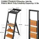 Taranta Step Ladder,3 Step Ladder Foldable with Handrail-Black Woodgrain