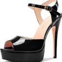 Aachcol Womens Peep Toe Platform Heels Ankle Strap Stiletto High Heel Sandals Prom Dress Shoes 5.1 Inches Heels, Size 9