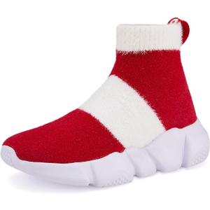 CHUI Boys Girls Breathable Sneakers Mesh Lightweight Easy Walk Casual Slip-On Athletic Running Walking Shoes (Little Kid/Big Kid) Red &White Size 31