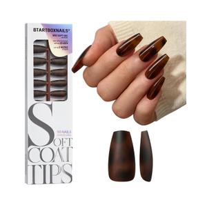 BTArtboxnails SOFTCOATTIPS Press On Nails - Tortoiseshell Coffin Press On Nails Medium, 90Pcs Salon Quality Soak Off Soft Gel Nail Tips in 15 Sizes