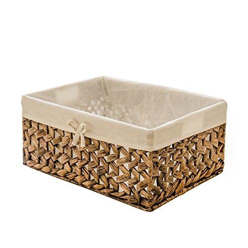 Rectangular Woven Seagrass Storage Bins with Handle,Kingwillow. (water hyacinth, Medium)