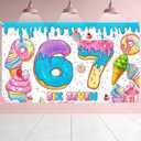 Kosydwon Basic 6 7 Meme Birthday Backdrop for Boys Girls - 7x5FT Polyester Funny Six Seven Donut Party Decorations - Thick Fabric Photo Booth Background Banner for Kids Teens Adults