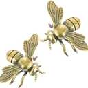 2 PCS Gold Bee Figurines: Vintage Brass Bee Statues Decorative, Brass Animal Ornament DIY Craft, Small Brass Metal Bee Desktop Ornament for Rustic Office Home Decor Wall Art, Gift