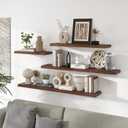 Live Edge Elm Floating Shelves For Wall - 55" W x 9.3" D Rustic Solid Long Wood Shelves with Invisible Bracket, Wall-Mounted Storage & Display Shelf for Living Room Bedroom Kitchen, Set of 1, Walnut