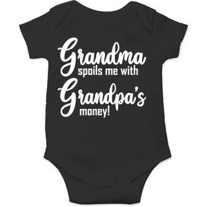 CBTwear Grandma Spoils Me With Grandpa's Money Baby Bodysuit Cute Newborn Clothes Unisex Humor Romper (Black)