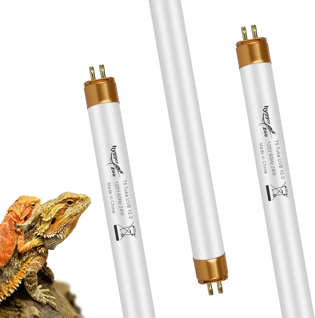 UVB Light for Reptiles Bearded Dragon, 3 Pack T5 UVB Reptile Light UVB Bulb 10.0 24W UVA UVB Reptile Light Bulb Terrarium Light Lamp Tube for Turtle Chameleon Leopard Gecko Snake Tank, 22 Inch