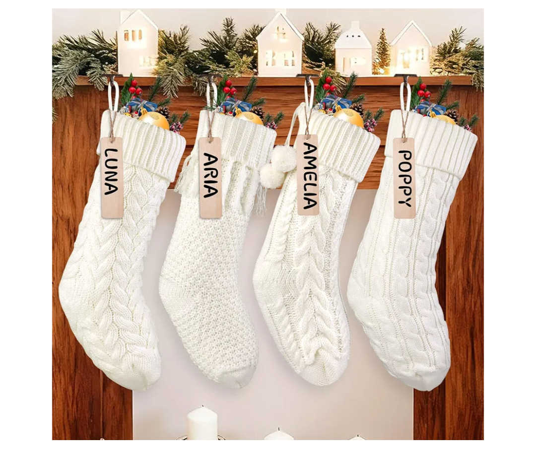 6 Pack 18 Inches Christmas Knitted Hanging Stockings,Xmas White Large Farmhouse Rustic Neutral Cable Knit Personal Stockings Decorations for Christmas Tree Fireplace Family Holiday Party Decor