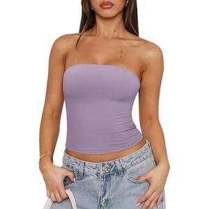 REORIA Women's Y2K Strapless Backless Tube Top Double Lined Sleeveless Crop Tank Top for Summer 2025 Going Out, XS REORIA Women's Y2K Strapless Backless Tube Top Double Lined Sleeveless Crop Tank Top for Summer 2025 Going Out, XS