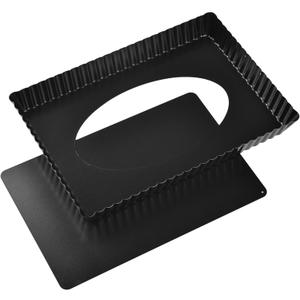 Rectangle Tart Pan, 13-Inch with Removable Loose Bottom Non-Stick Oblong Quiche Bakeware for Oven Baking (Black)