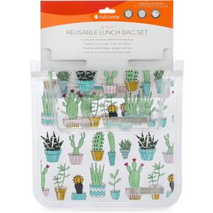 Full Circle Ziptuck Reusable Lunch Bag Set  1 Sandwich Bag and 1 Snack Bag - Multi-Use Leak-Free Food-Safe Storage Bags  BPA-Free, Cactus Party