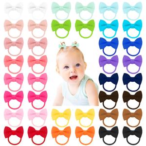 40pcs 1.6 Inches Baby Hair Ties with Bows Elastics Ponytail Holders Baby Bows Tiny Rubber Ribbon Hair Bands For Baby Girls Infants Hair Accessories