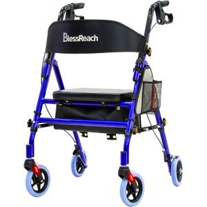 Lightweight Foldable Rollator Walkers with Seat for Seniors, 350 lb Capacity, 5-Position Adjustable Height, Premium Hybrid Rolling Walker - Aluminum and Carbon Steel (Blue)