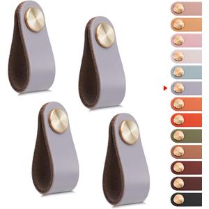 4 Pack Leather Drawer Pulls Gray Cabinet Handles Single Hole Dresser Knobs Cabinet Door Handle, Faux Leather Pulls for Dresser, Closet, Kitchen Cupboard (Single Hole, Gray)