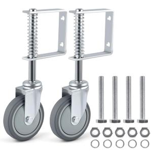 ERKOON 2 Pack Heavy Duty Spring-Loaded Gate Casters, 4" Sliding Wheels for Wooden & Metal Gates, 250-500lbs Load Capacity (2PCS)