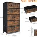 Fabric Dresser for Bedroom, Tall Skinny Dresser with 6 Drawers, Storage Organizer Tower, Steel Frame Wooden Top for Closet, Living Room, Hallway(Rustic Brown)