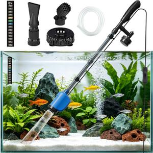 6-in-1 Electric Aquarium Gravel Cleaner, 530GPH Fish Tank Vacuum Cleaner with Upgraded Extended Sand Washer Cup, Water Changer, Debris Remover & Circulation Pump, Quiet 32W Pump for Freshwater Tanks