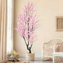 Faux Pink Cherry Blossom Tree 8ft(94in) Tall Artificial Plant Indoor Decor Handmade Natural Sakura Tree for Wedding Realistic Cherry Plant in Pot for Home Living Room,Office,Outdoor Decor.