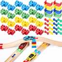 Soulchen 48 Pcs Wooden Train Track Accessories with 3 Distinct Pieces Wooden Track Connector Pieces Compatible with Block and Most Railroad Set Train Expansion Pack for Adult Christmas Birthday Gift