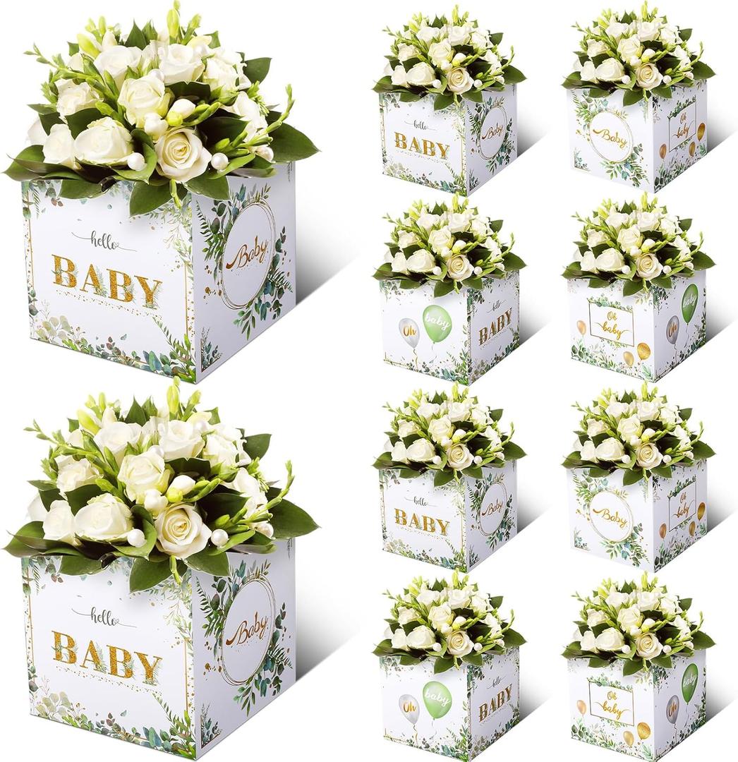 Funrous 6 Pcs Baby Shower Party Decorations Baby Shower Flower Boxes Table Centerpieces Floral Block Holder Table Display for Gender Reveal Birthday Party Flower Arrangement