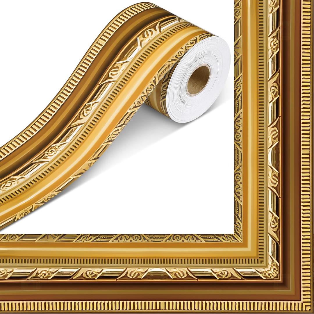 Outus 68 Feet Gold Frame Bulletin Board Border Die-Cut Straight Rolled Picture Frame Border Trim for School Classroom Bulletin Board Decoration for Chalkboard Home Office Party Decor(Antique)