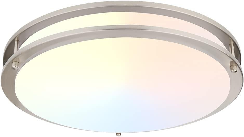 DAKASON LED Flush Mount Ceiling Light Fixture 16In 30W 2400lm, On/Off Switch to Select 3000K/4000K/5000K, Dimmable Ceiling Lamp for Kitchen, Hallway, Stairwell, Bathroom, Closet Brushed Nickel