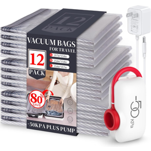 12 Pack Travel Vacuum Storage Bags with Electric Pump for Luggage Compression