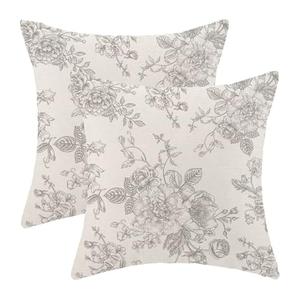 AEIOAE Grey Gray Chinoiserie Floral Pillow Covers 18 x 18 Inch Set of 2, Flower Decorative Throw Pillow Covers Vintage Outdoor Linen Farmhouse Decor Pillowcase for Home Sofa