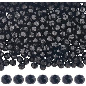 1 Box 10 Strands 830PCS Faceted Czech Rondelle Glass Beads with Holes Crystal 6MM Black Opaque Small Loose Spacer Charms Bead Bulk for Jewelry Making Earrings Necklace DIY Craft Supply