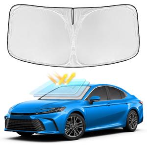 for Toyota Camry 2025 2026 LE XLE Hybrid SE XSE Windshield Sun Shade - 4 Layers Car Sunshades for Front Windows Shade Cover Custom Fit Camry Sun Visor 240T Retractable Blocks Shade UV Rays Accessories
