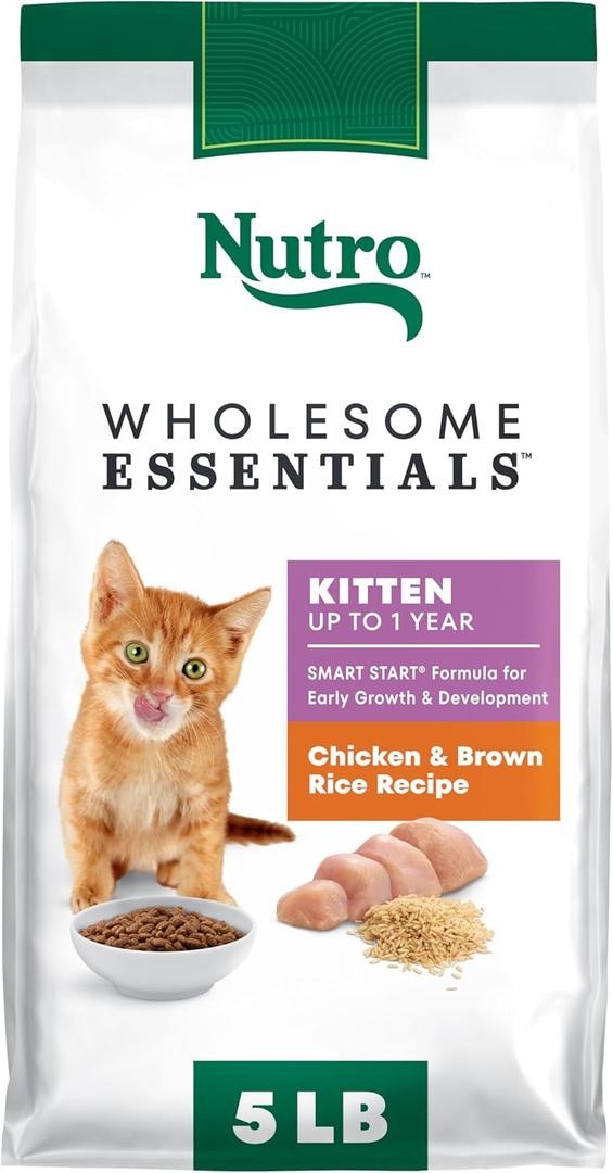 Nutro Wholesome Essentials Natural Dry Cat Food Kitten Formula Chicken & Brown Rice, 5 lb. Bag (5 Pound (Pack of 1)), Best By: 09/04/2025