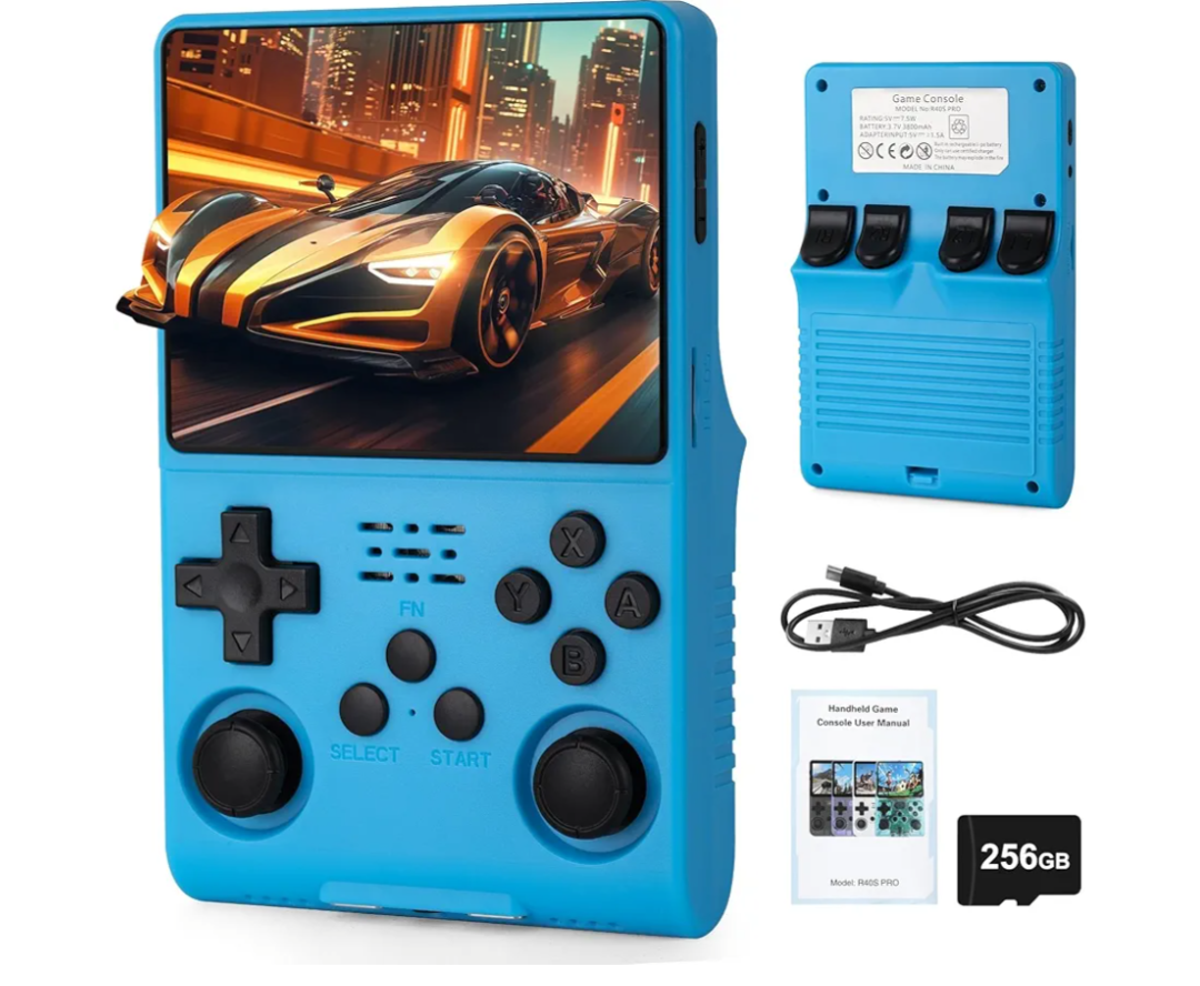 R40S Pro Handheld Retro Gaming Console – 256GB Storage, 3800mAh Battery, 3.5" FullLamination IPS Screen, 20+ Emulators, Preloaded 30,000 Games, WiFi Multiplayer Support (Blue)