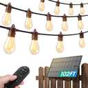 addlon 100FT(2FT) Solar String Lights Outdoor Waterproof with 6W Panel USB Charing & Remote Control Patio Lights Long Last for 20+Hrs Dimmable Solar Power LED Bulbs for Porch Garden Market Bistro (100FT(50 Sockets))