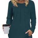 Anyhold Womens Long Sleeve Tunic Tops Loose Fit Dressy Casual Pleated Blouses to wear with Leggings, Large, Grey Blue