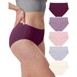 Neione Women's Cotton Underwear No Show Hipster Panties with Seamless Look No Panty Lines (Large, 5-Pack Pastel)
