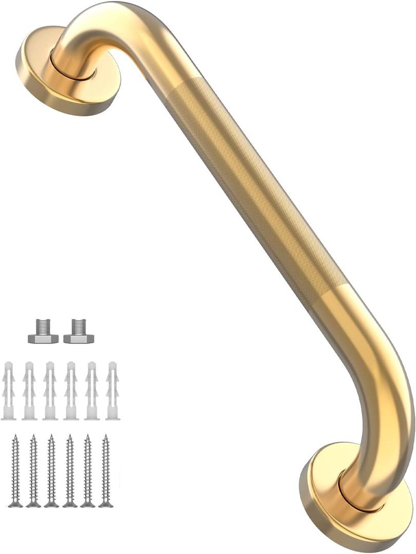 20 Inch Anti Slip Shower Grab Gold, Munzong Bathroom Grab Bar, Knurled Bathroom Balance Bar,Safety Hand Rail Support Handicap Elderly Injury Senior Assist Bath Handle