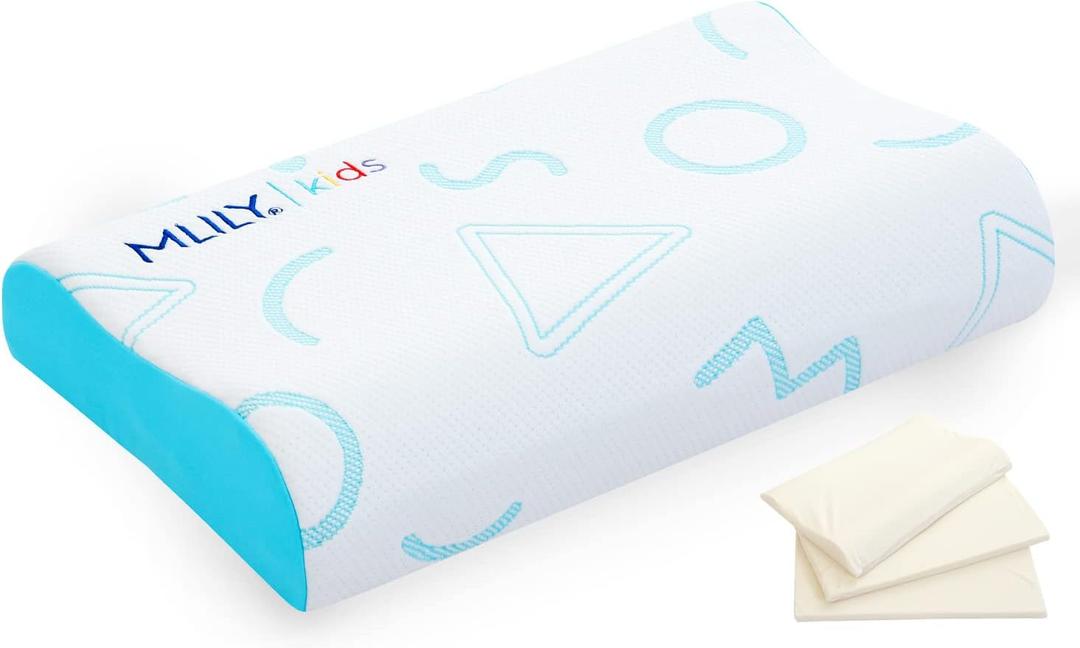 MLILY Kids Pillow for Sleeping, Adjustable Kids Memory Foam Pillow for Bed Set, Breathable and Cooling Pillows for Kids Boy Girl, CertiPUR-US Certified, 12x20 Inch, Blue (Standard (Pack of 1))