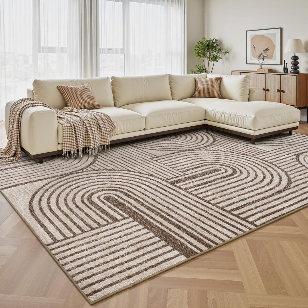 Textured Tufted Neutral 8x10 Area Rugs for Living Room Rug-Carpet Bedroom Nursery Rug Carpet Washable Rugs Farmhouse Modern Boho Luxury Cozy Comfortable Taupe Brown