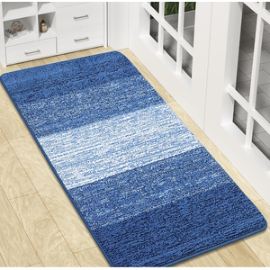 Kitinjoy Indoor Outdoor Door Mat, 47x20 Non-Slip Absorbent Dirt Trapper, Low-Profile Washable Inside Entrance Front Floor Mat, Sturdy Soft Entry Doormats for Entryway, Navy Blue