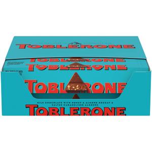 TOBLERONE Milk Chocolate Bar with Salted Caramelized Almonds and Honey and Almond Nougat, Bulk Chocolate, 20 - 3.52 oz Bars
