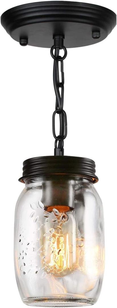 Glass Mason Jar Light Fixtures, 1-Light Kitchen Island Pendant Lighting Farmhouse Light Fixture Close to Ceiling Light for Kitchen Barn Farmhouse Dining Room Hallway Stairway