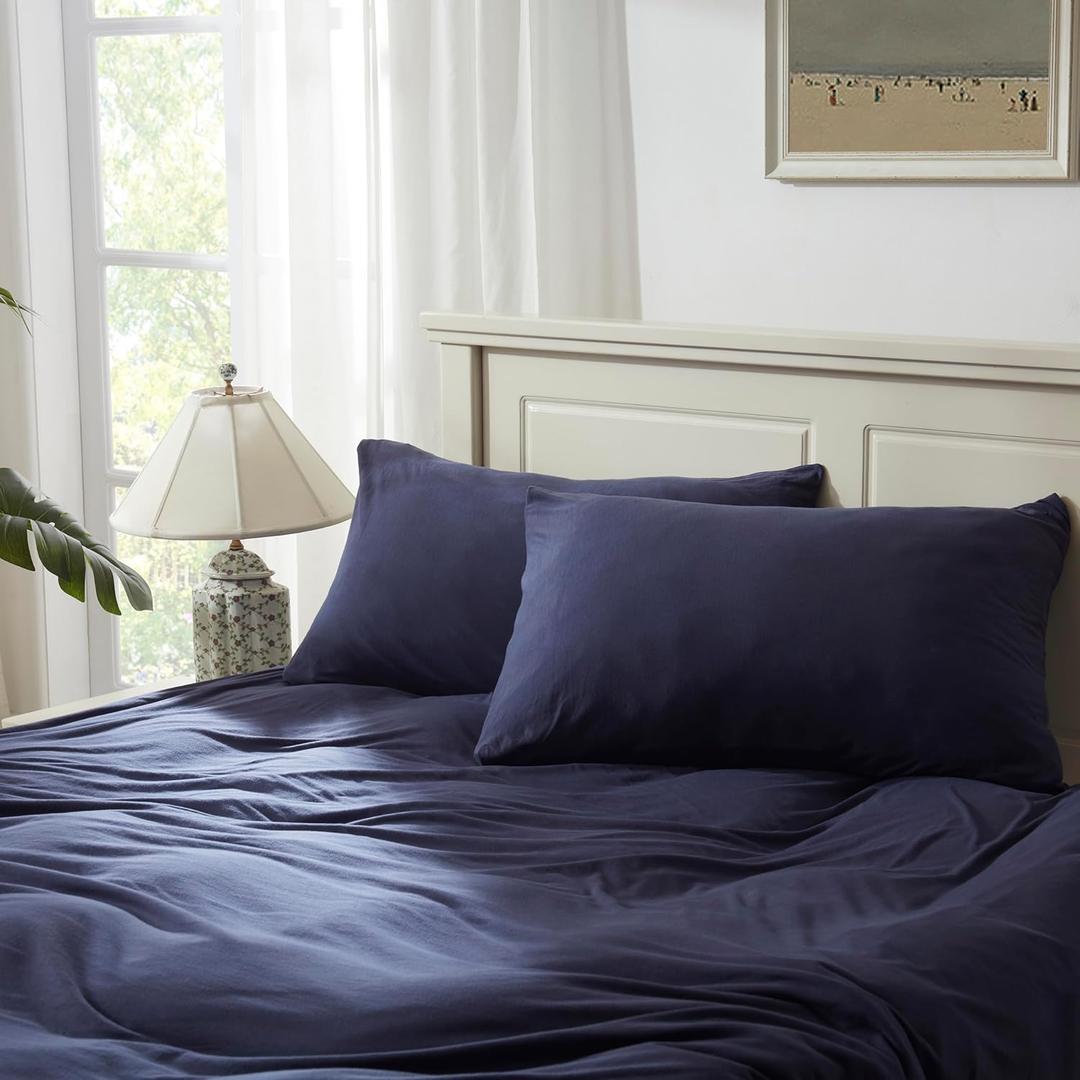 Household 100% Jersey Cotton Pillowcase 20x36 - Light Weight, Comfortable, Super Soft Pillow Case with Envelope Closure Set of 2 (Navy Blue, King Size Pillowcase)