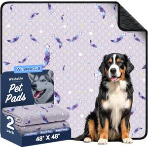 Washable Pee Pads for Dogs, 2Pack Reusable Puppy Pads, Super Absorbent & Leakproof Dog Pads, Anti-Slip Dog Pee Pads for Puppy Training & Incontinence, Feather Pattern 48"x48"
