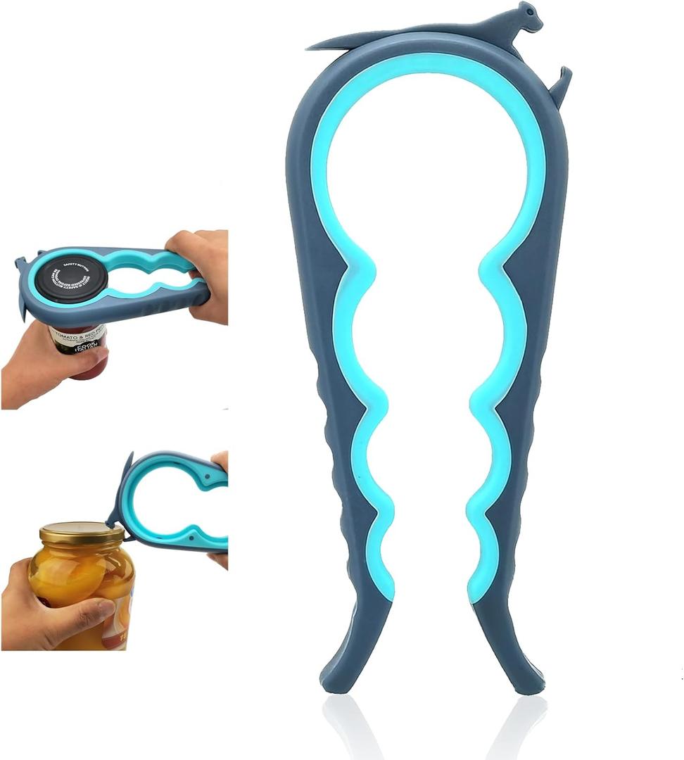 Otstar Jar Opener Bottle Opener and Can Opener for Weak hands, Seniors with Arthritis and Anyone with Low Strength, Mutil Jar Opener Get Lids Off Easily (Blue and Grey)