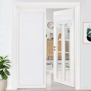 DWCN French Door Curtains-Tie Up Thermal Insulated Block Light Tricia Window Panels Room Darkening Doors Curtain with Adhesive Tape for Sidelight Door, Set of 1 Panel, 26x68 Inch,Greyish White