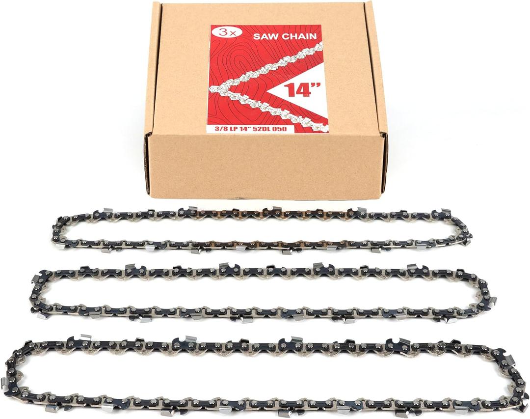 3-Pack 14 Inch Chainsaw Chain 52 Drive Links, 3/8" Pitch, 0.050" Gauge, Fit for Craftsman, Ryobi, Greenworks, Earthwise, Makita, Poulan, Husqvarna Chainsaws and More