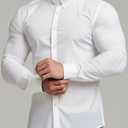 Men's Stretch Wrinkle-Resistant Solid Color Long Sleeve Dress Shirt  Slim Fit Casual Button Down Shirt (Large, White)