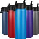 24 oz Insulated Water Bottle with Straw, Stainless Steel Double Wall Vacuum Thermos with Straw Lid Leak Proof, Wide Mouth Lid, Keep Cold and Hot (Blue)