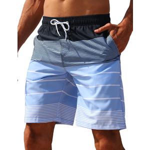 ELETOP Men's Swim Trunks Quick Dry Bathing Suit Swimming Board Shorts Mesh Lining Beach Swimwear (X-Large, 000 Stripe Blue)