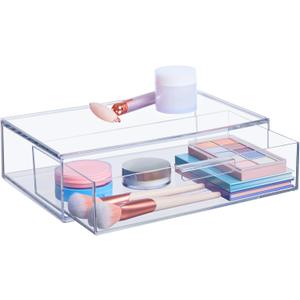 STORi Audrey Stackable Clear Bin Plastic Organizer Drawer | Organize Eyeshadow Palettes, Cosmetics, and Beauty Supplies on a Vanity | Made in USA